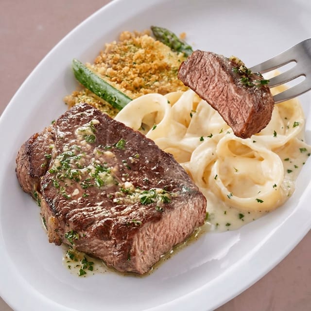 New York Steak and Alfredo.